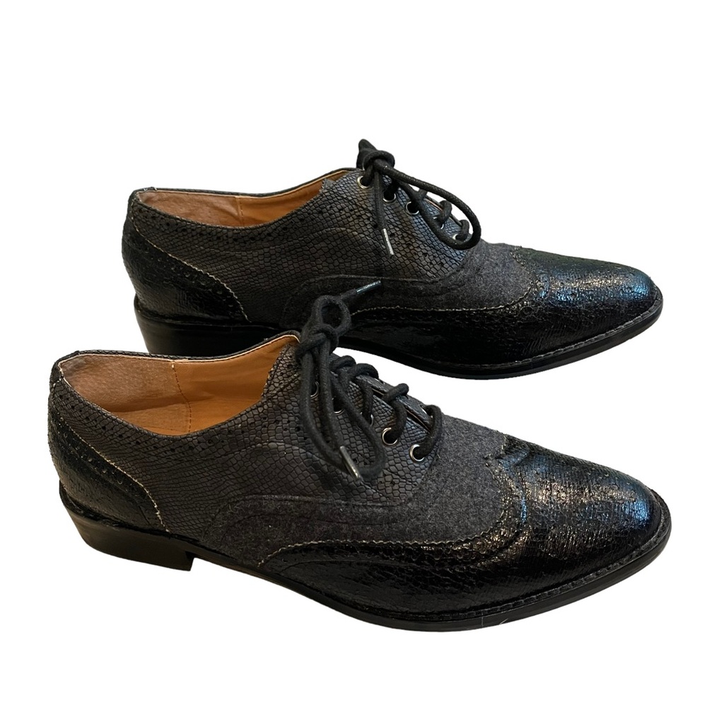Steve Madden Plee Loafers Black Lace Up Fabric Pu, Sz 9.5